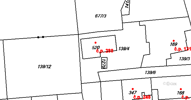 Luby 288, Klatovy na parcele st. 520 v KÚ Luby, Katastrální mapa