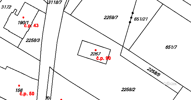 Chotýčany 90 na parcele st. 2267 v KÚ Chotýčany, Katastrální mapa
