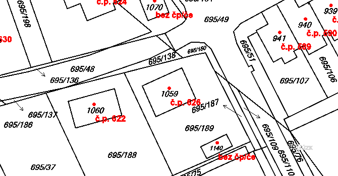 Kryry 626 na parcele st. 1059 v KÚ Kryry, Katastrální mapa