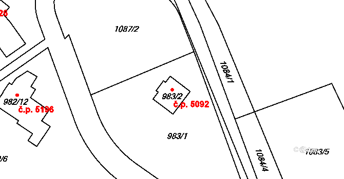 Rýnovice 5092, Jablonec nad Nisou na parcele st. 983/2 v KÚ Rýnovice, Katastrální mapa
