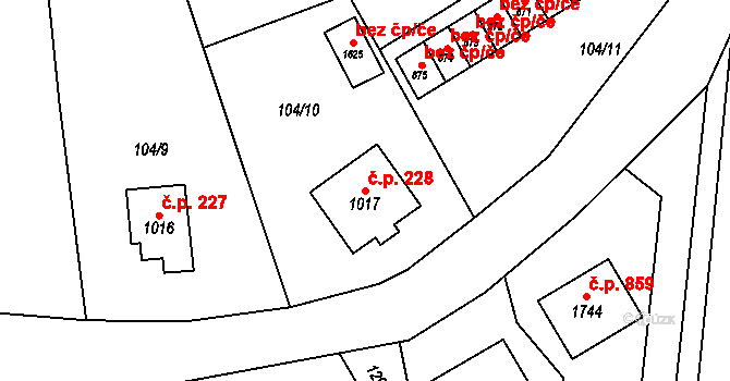 Králíky 228 na parcele st. 1017 v KÚ Králíky, Katastrální mapa