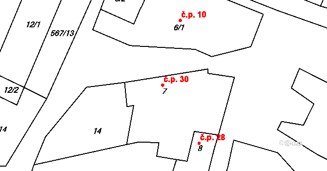 Korycany 30, Neratovice na parcele st. 7 v KÚ Korycany, Katastrální mapa