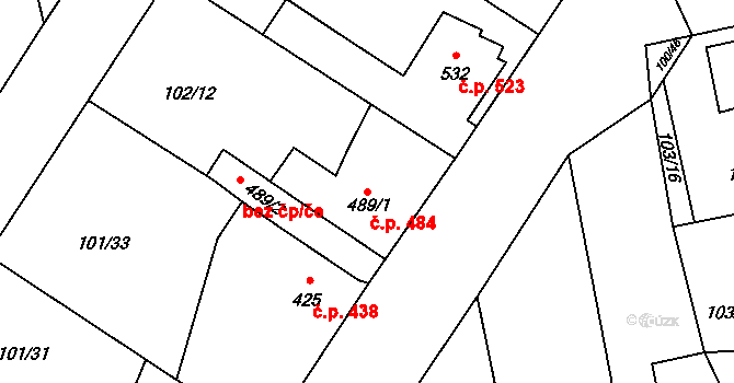 Rudná 484 na parcele st. 489/1 v KÚ Dušníky u Rudné, Katastrální mapa
