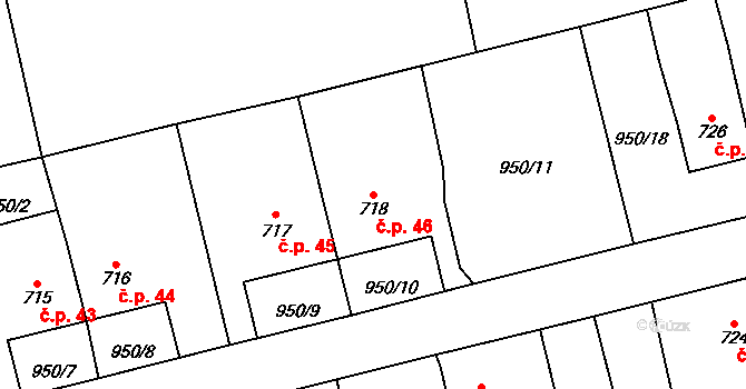 Jezbiny 46, Jaroměř na parcele st. 718 v KÚ Jezbiny, Katastrální mapa