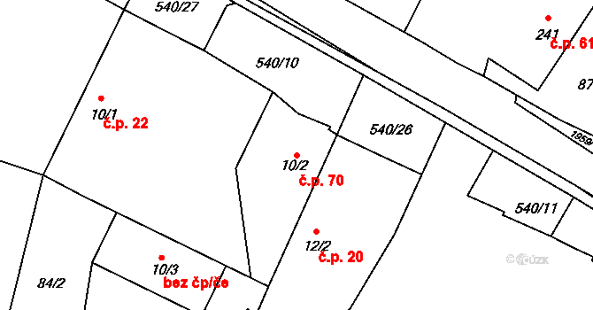 Starý Ples 70, Jaroměř na parcele st. 10/2 v KÚ Starý Ples, Katastrální mapa