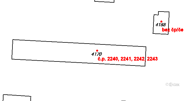 Zelené Předměstí 2240,2241,2242,2243, Pardubice na parcele st. 4170 v KÚ Pardubice, Katastrální mapa