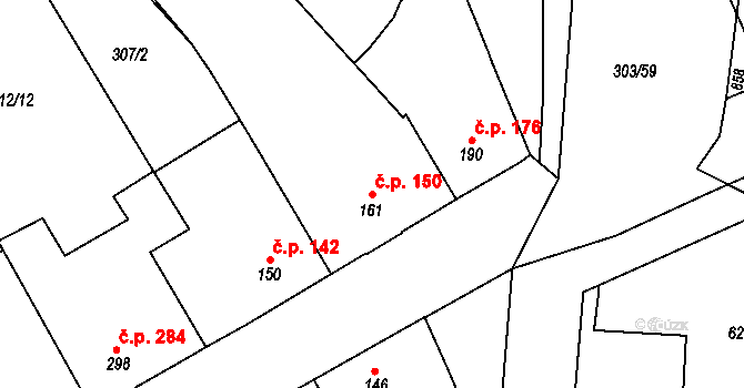 Rosice 150, Pardubice na parcele st. 161 v KÚ Rosice nad Labem, Katastrální mapa