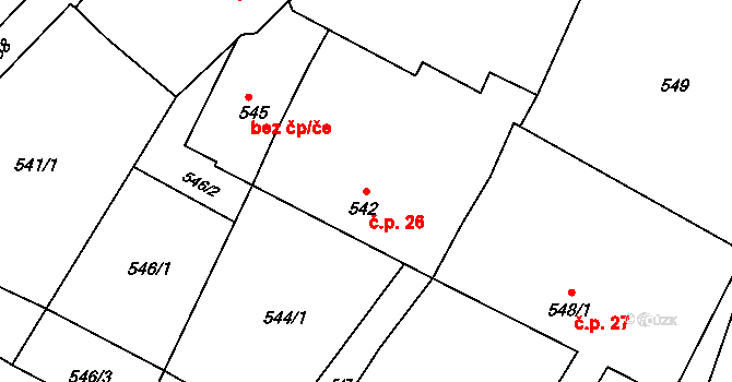 Jestřebí 26, Rájec-Jestřebí na parcele st. 542 v KÚ Jestřebí, Katastrální mapa