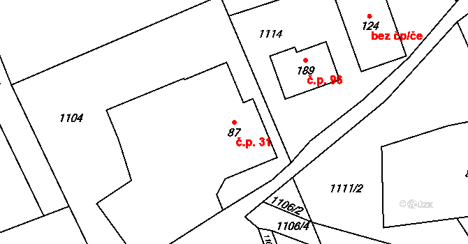 Mladoňov 31, Nový Malín na parcele st. 87 v KÚ Mladoňov u Oskavy, Katastrální mapa