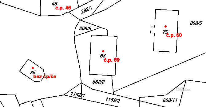 Chvalovice 59 na parcele st. 68 v KÚ Chvalovice u Netolic, Katastrální mapa