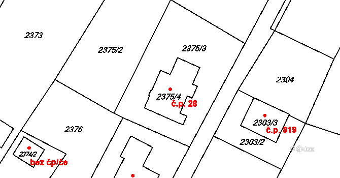 Hýlov 28, Klimkovice na parcele st. 2375/4 v KÚ Klimkovice, Katastrální mapa