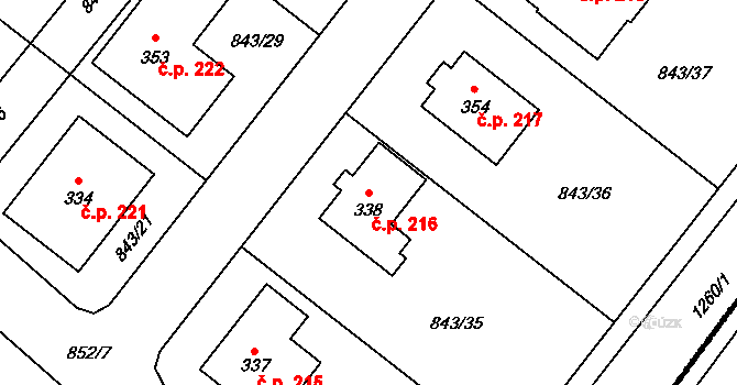 Jakubov u Moravských Budějovic 216 na parcele st. 338 v KÚ Jakubov u Moravských Budějovic, Katastrální mapa