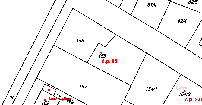 Senec 23, Zruč-Senec na parcele st. 155 v KÚ Senec u Plzně, Katastrální mapa