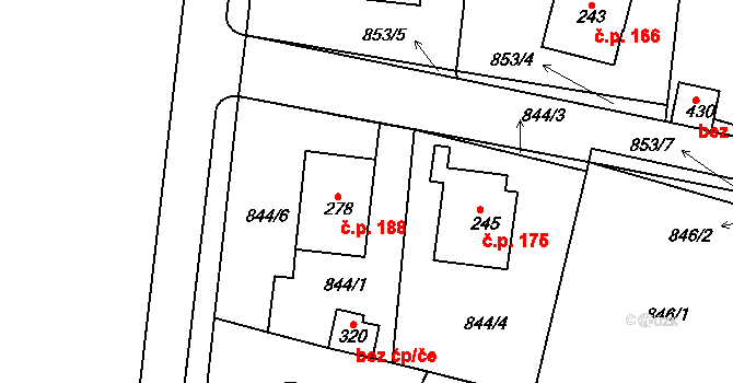 Šmolovy 188, Havlíčkův Brod na parcele st. 278 v KÚ Šmolovy u Havlíčkova Brodu, Katastrální mapa