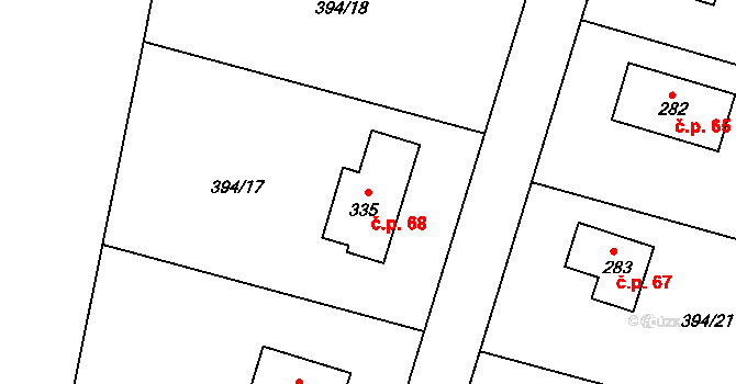 Prostřední Lhota 68, Chotilsko na parcele st. 335 v KÚ Prostřední Lhota, Katastrální mapa