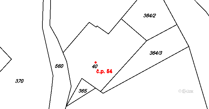 Debrné 54, Mostek na parcele st. 40 v KÚ Debrné u Mostku, Katastrální mapa