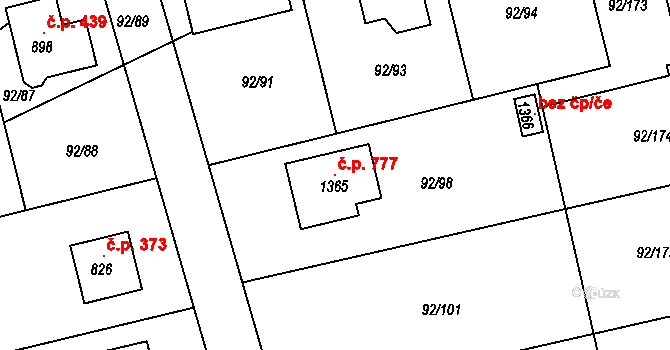 Nučice 777 na parcele st. 1365 v KÚ Nučice u Rudné, Katastrální mapa