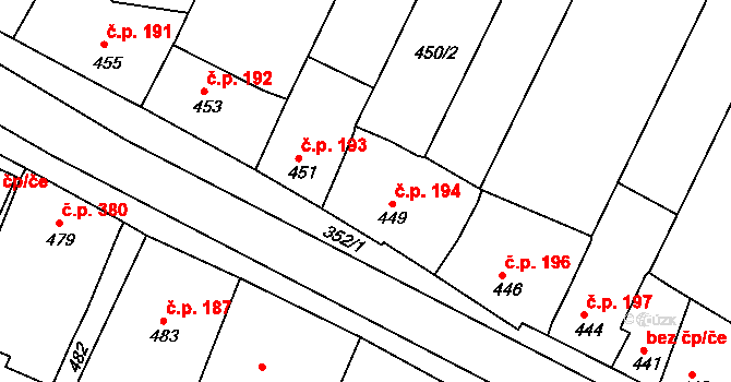 Šatov 194 na parcele st. 449 v KÚ Šatov, Katastrální mapa
