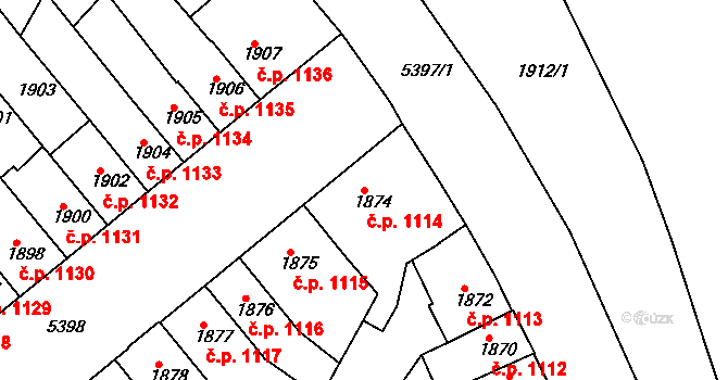 Znojmo 1114 na parcele st. 1874 v KÚ Znojmo-město, Katastrální mapa