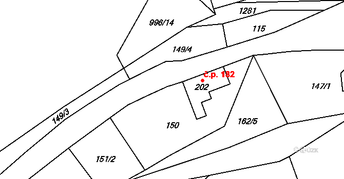 Dobrná 182 na parcele st. 202 v KÚ Dobrná, Katastrální mapa