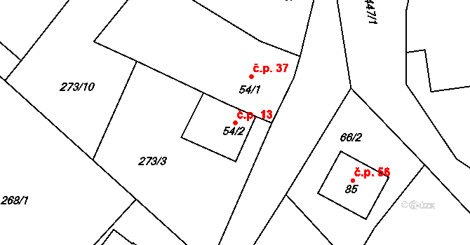 Štipoklasy 13 na parcele st. 54/2 v KÚ Štipoklasy u Černín, Katastrální mapa