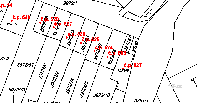 Žižkov 524, Kutná Hora na parcele st. 3972/40 v KÚ Kutná Hora, Katastrální mapa