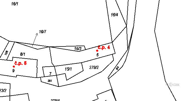 Ježovice 4, Podveky na parcele st. 6 v KÚ Ježovice, Katastrální mapa