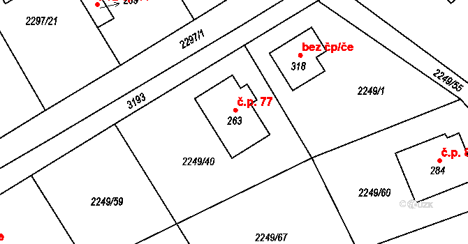 Petříkov 77 na parcele st. 263 v KÚ Těšínov, Katastrální mapa