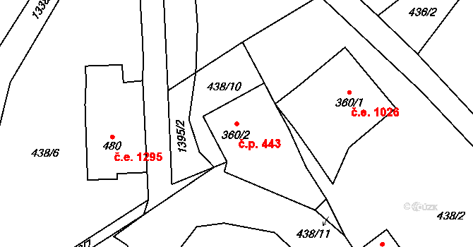 Janov nad Nisou 443 na parcele st. 360/2 v KÚ Janov nad Nisou, Katastrální mapa