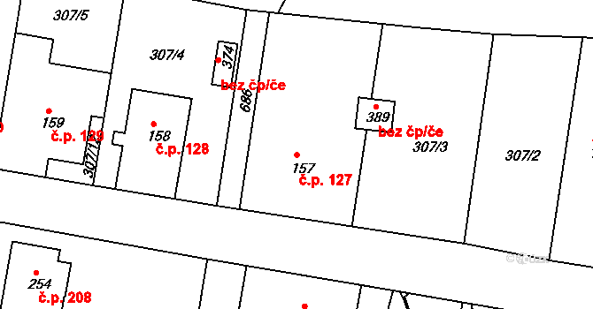 Jenišovice 127 na parcele st. 157 v KÚ Jenišovice u Jablonce nad Nisou, Katastrální mapa