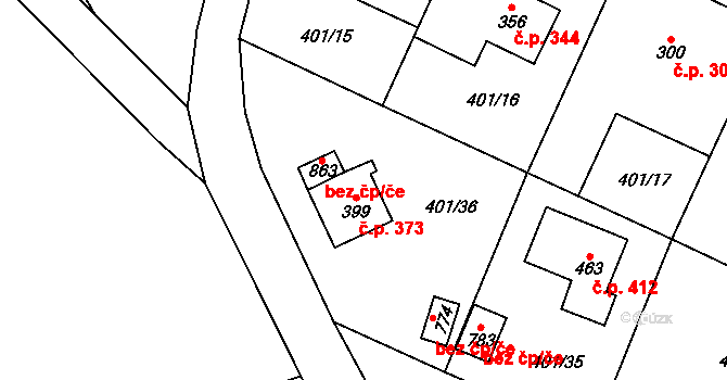 Kokonín 373, Jablonec nad Nisou na parcele st. 399 v KÚ Kokonín, Katastrální mapa