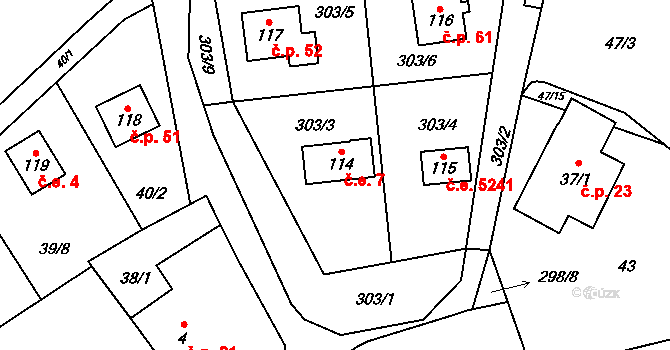 Zborná 7, Jihlava na parcele st. 114 v KÚ Zborná, Katastrální mapa