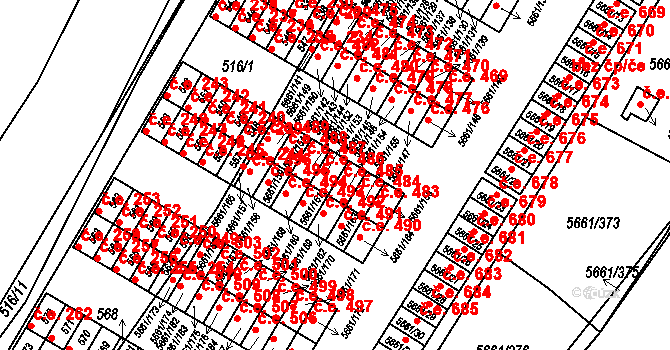 Jihlava 486 na parcele st. 5661/153 v KÚ Jihlava, Katastrální mapa