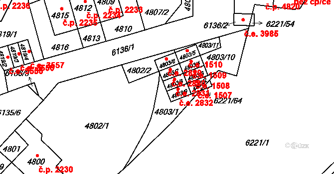 Jihlava 2831 na parcele st. 4803/8 v KÚ Jihlava, Katastrální mapa
