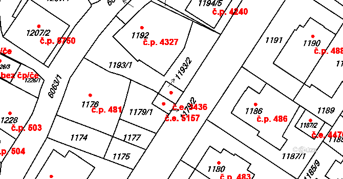 Jihlava 3436 na parcele st. 1193/2 v KÚ Jihlava, Katastrální mapa