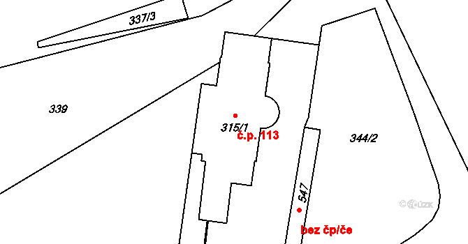 Tyra 113, Třinec na parcele st. 315/1 v KÚ Tyra, Katastrální mapa