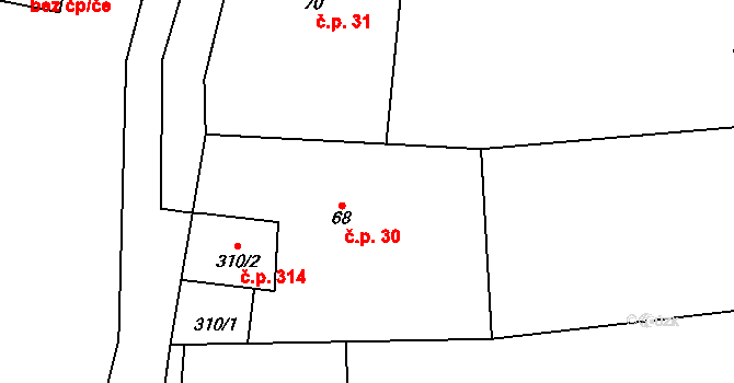 Podolí 30, Rožďalovice na parcele st. 68 v KÚ Podolí u Rožďalovic, Katastrální mapa