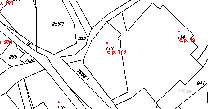 Mařenice 173 na parcele st. 113 v KÚ Mařenice, Katastrální mapa