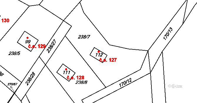 Heroltice 127 na parcele st. 112 v KÚ Heroltice u Tišnova, Katastrální mapa
