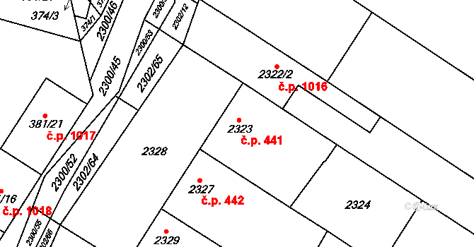 Svatobořice 441, Svatobořice-Mistřín na parcele st. 2323 v KÚ Svatobořice, Katastrální mapa