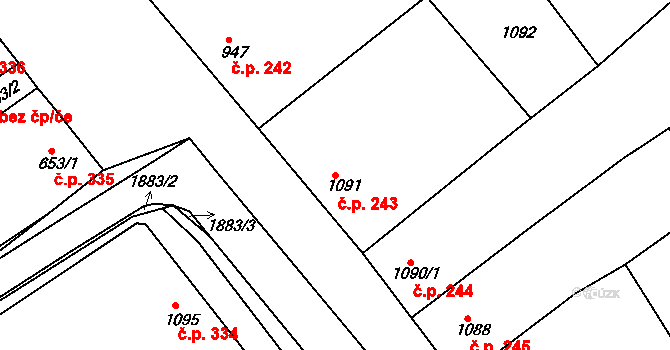 Šardice 243 na parcele st. 1091 v KÚ Šardice, Katastrální mapa