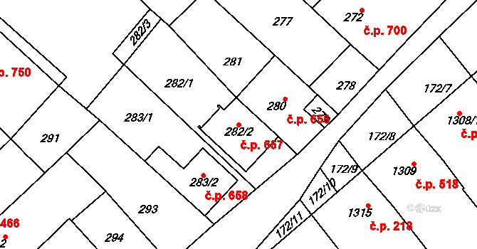 Vnorovy 657 na parcele st. 282/2 v KÚ Vnorovy, Katastrální mapa