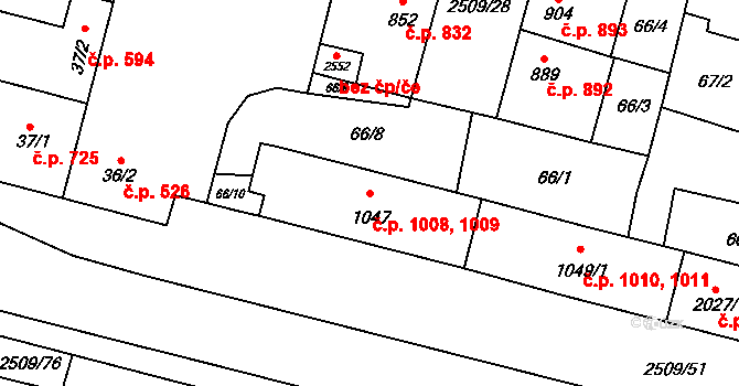 Kyjov 1008,1009 na parcele st. 1047 v KÚ Kyjov, Katastrální mapa