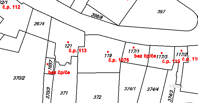 Polná 1076 na parcele st. 119 v KÚ Polná, Katastrální mapa