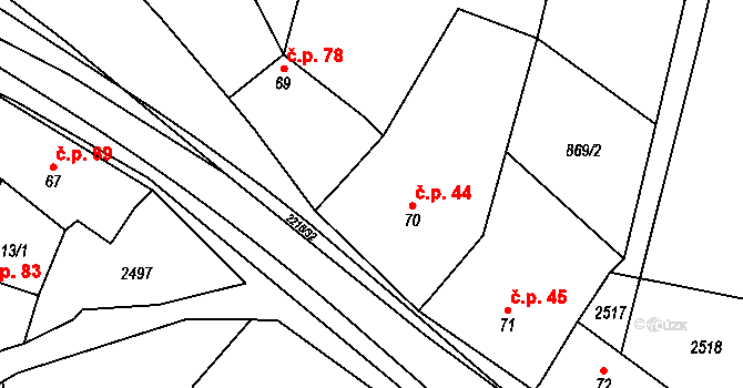 Troubky 44, Troubky-Zdislavice na parcele st. 70 v KÚ Troubky, Katastrální mapa
