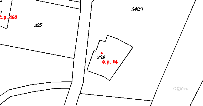 Fryčovice 14 na parcele st. 339 v KÚ Fryčovice, Katastrální mapa