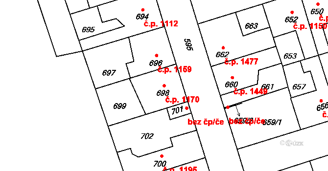 Kročehlavy 1170, Kladno na parcele st. 698 v KÚ Kročehlavy, Katastrální mapa