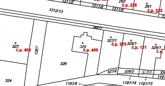 Tuchlovice 409 na parcele st. 325 v KÚ Tuchlovice, Katastrální mapa