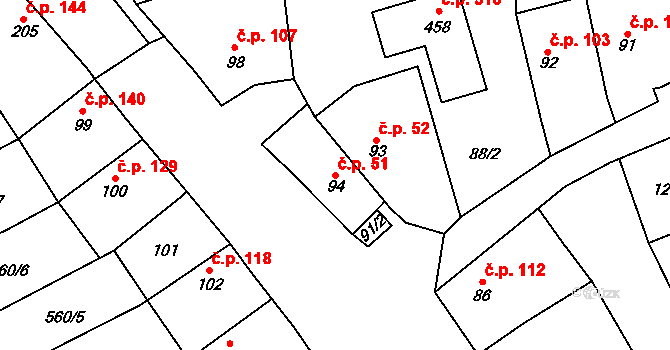 Cerhovice 51 na parcele st. 94 v KÚ Cerhovice, Katastrální mapa