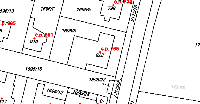 Třebechovice pod Orebem 765 na parcele st. 828 v KÚ Třebechovice pod Orebem, Katastrální mapa